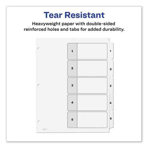 Image of Avery® Customizable TOC Ready Index Black and White Dividers, 5-Tab, 1 to 5, 11 x 8.5, 1 Set