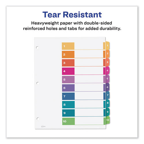 Image of Avery® Customizable TOC Ready Index Multicolor Tab Dividers, 10-Tab, 1 to 10, 11 x 8.5, White, Traditional Color Tabs, 6 Sets