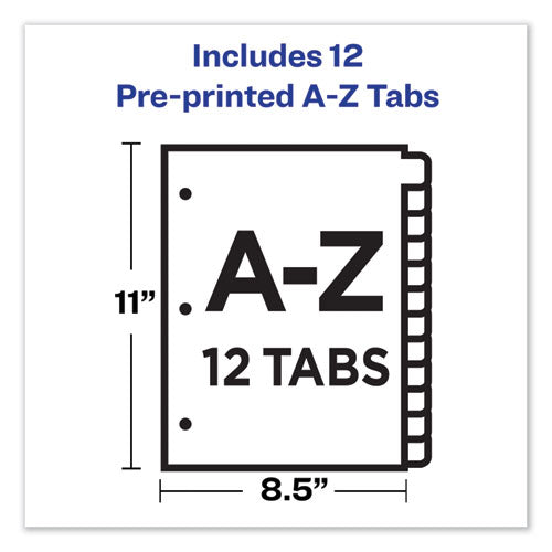 Image of Avery® Durable Preprinted Plastic Tab Dividers, 12-Tab, A To Z, 11 X 8.5, Assorted, 1 Set