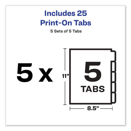 Image of Avery® Customizable Print-On Dividers, Unpunched, 5-Tab, 11 x 8.5, White, 5 Sets