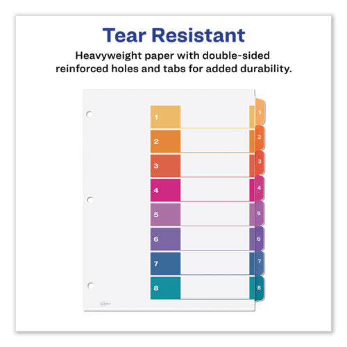 Image of Avery® Customizable TOC Ready Index Multicolor Tab Dividers, 8-Tab, 1 to 8, 11 x 8.5, White, Traditional Color Tabs, 1 Set