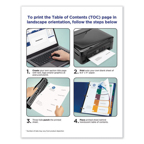 Image of Avery® Customizable Table Of Contents Ready Index Dividers With Multicolor Tabs, 8-Tab, 1 To 8, 11 X 8.5, Translucent, 1 Set
