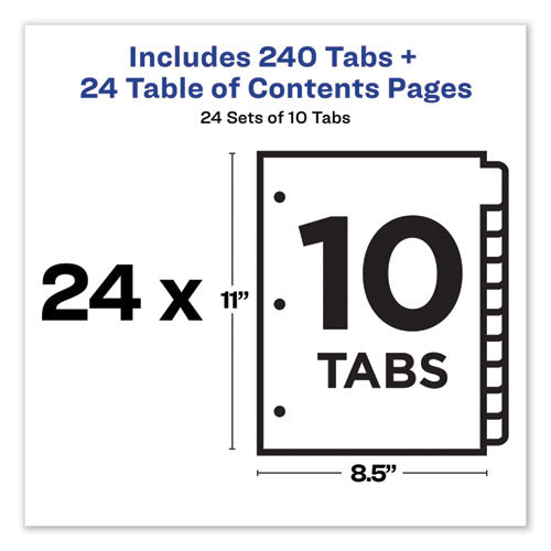 Image of Avery® Customizable TOC Ready Index Multicolor Tab Dividers, Uncollated, 10-Tab, 1 to 10, 11 x 8.5, White, 24 Sets