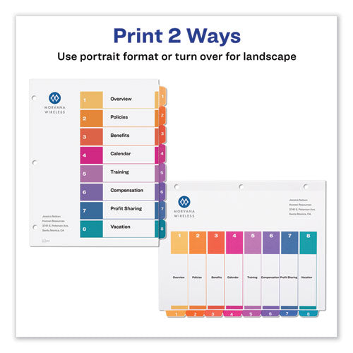 Image of Avery® Customizable TOC Ready Index Multicolor Tab Dividers, Uncollated, 8-Tab, 1 to 8, 11 x 8.5, White, 24 Sets