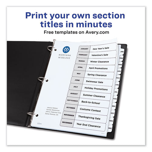 Image of Avery® Customizable TOC Ready Index Black and White Dividers, 12-Tab, Jan. to Dec., 11 x 8.5, 1 Set
