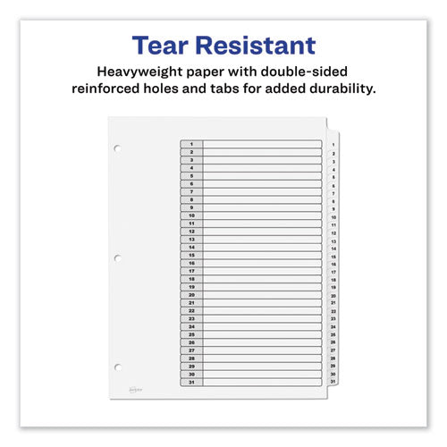 Image of Avery® Customizable TOC Ready Index Black and White Dividers, 31-Tab, 1 to 31, 11 x 8.5, 1 Set