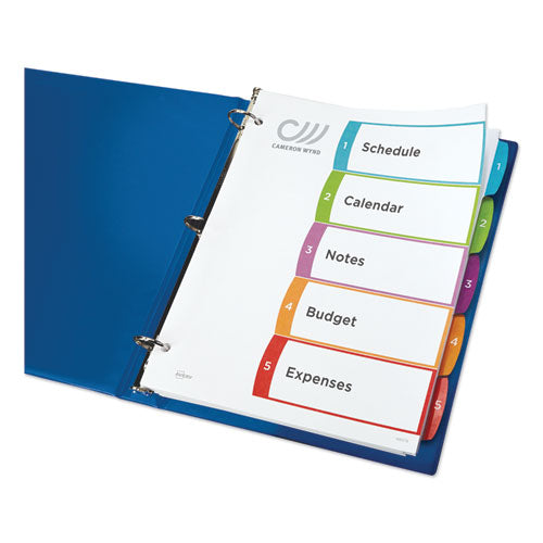Image of Avery® Customizable TOC Ready Index Multicolor Tab Dividers, 5-Tab, 1 to 5, 11 x 8.5, White, Contemporary Color Tabs, 1 Set