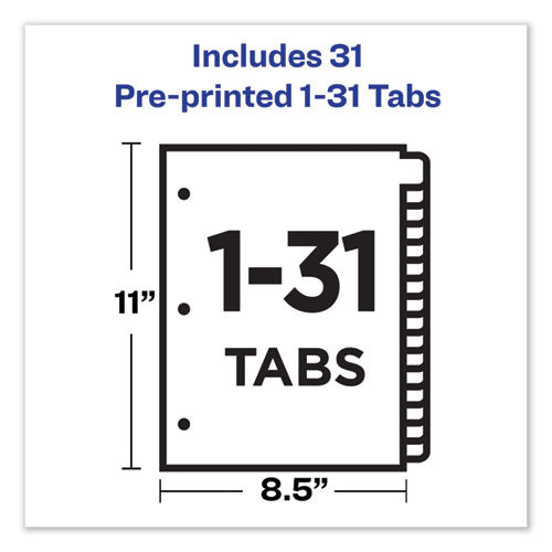 Image of Avery® Preprinted Black Leather Tab Dividers w/Gold Reinforced Edge, 31-Tab, 1 to 31, 11 x 8.5, Buff, 1 Set