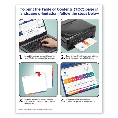 Image of Avery® Customizable TOC Ready Index Multicolor Tab Dividers, Uncollated, 10-Tab, 1 to 10, 11 x 8.5, White, 24 Sets