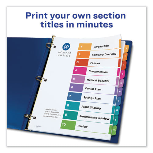 Image of Avery® Customizable TOC Ready Index Multicolor Tab Dividers, Uncollated, 10-Tab, 1 to 10, 11 x 8.5, White, 24 Sets