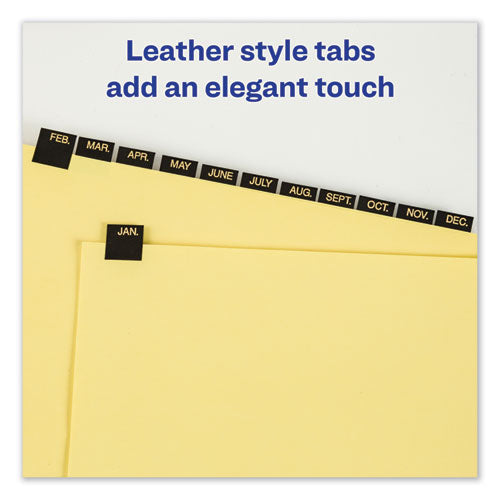 Image of Avery® Preprinted Black Leather Tab Dividers w/Gold Reinforced Edge, 12-Tab, Jan. to Dec., 11 x 8.5, Buff, 1 Set
