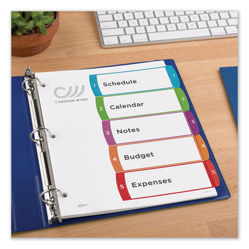 Image of Avery® Customizable TOC Ready Index Multicolor Tab Dividers, 5-Tab, 1 to 5, 11 x 8.5, White, Contemporary Color Tabs, 1 Set