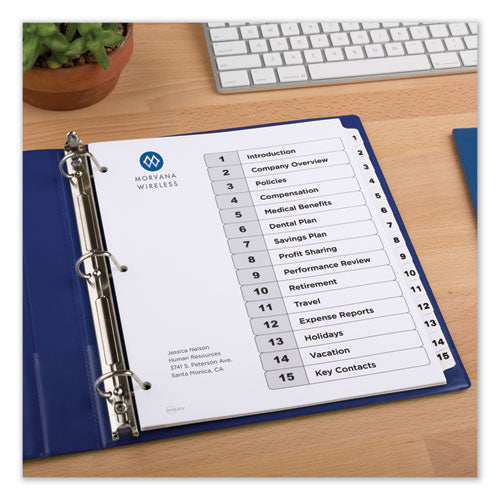 Image of Avery® Customizable TOC Ready Index Black and White Dividers, 15-Tab, 1 to 15, 11 x 8.5, 1 Set