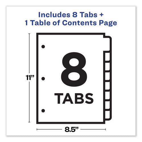 Image of Avery® Customizable Table Of Contents Ready Index Dividers With Multicolor Tabs, 8-Tab, 1 To 8, 11 X 8.5, Translucent, 1 Set