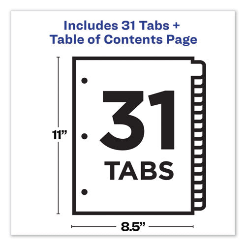 Image of Avery® Customizable TOC Ready Index Black and White Dividers, 31-Tab, 1 to 31, 11 x 8.5, 1 Set