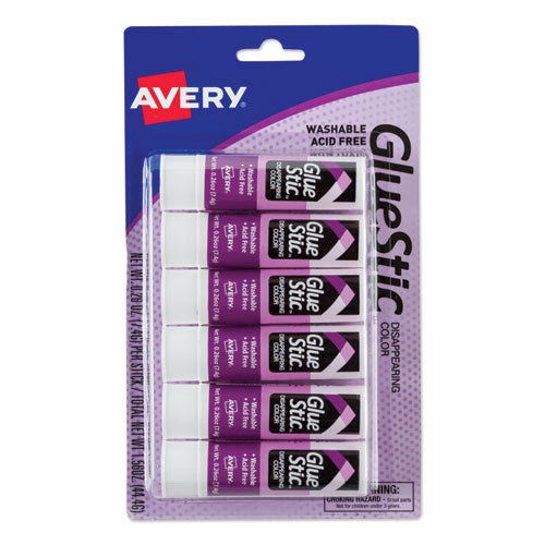 Image of Avery® Permanent Glue Stic Value Pack, 0.26 Oz, Applies Purple, Dries Clear, 6/pack