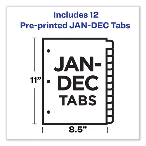 Image of Avery® Preprinted Black Leather Tab Dividers w/Gold Reinforced Edge, 12-Tab, Jan. to Dec., 11 x 8.5, Buff, 1 Set