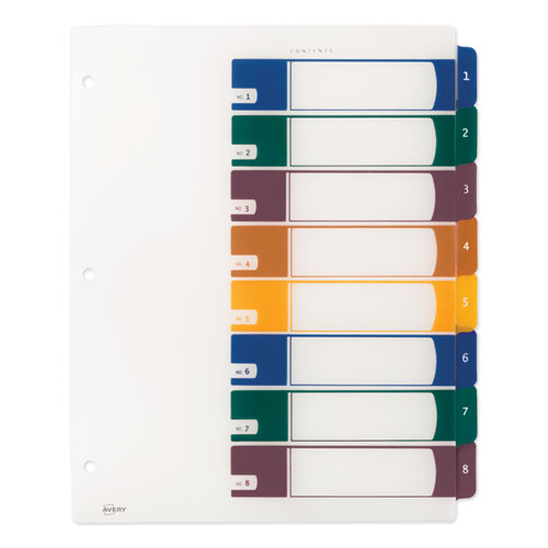 Image of Avery® Customizable Table Of Contents Ready Index Dividers With Multicolor Tabs, 8-Tab, 1 To 8, 11 X 8.5, Translucent, 1 Set