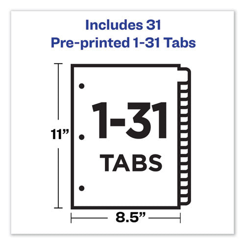 Image of Avery® Preprinted Laminated Tab Dividers with Gold Reinforced Binding Edge, 31-Tab, 1 to 31, 11 x 8.5, Buff, 1 Set