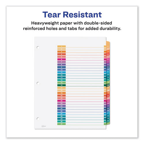 Image of Avery® Customizable TOC Ready Index Multicolor Tab Dividers, 31-Tab, 1 to 31, 11 x 8.5, White, Traditional Color Tabs, 1 Set