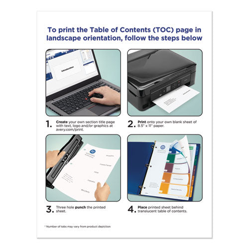 Image of Avery® Customizable Table Of Contents Ready Index Dividers With Multicolor Tabs, 5-Tab, 1 To 5, 11 X 8.5, Translucent, 1 Set