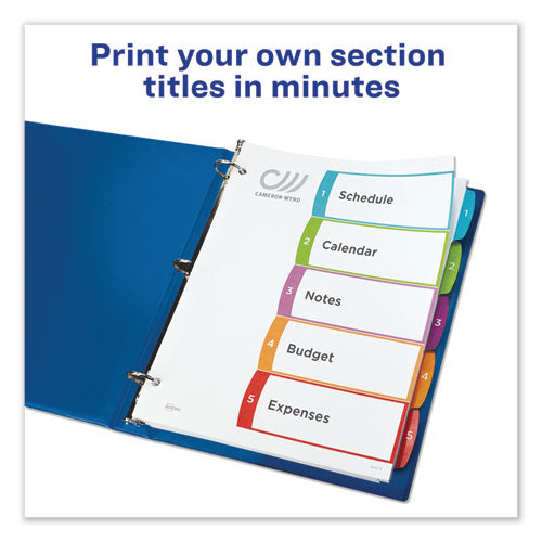 Image of Avery® Customizable TOC Ready Index Multicolor Tab Dividers, 5-Tab, 1 to 5, 11 x 8.5, White, Contemporary Color Tabs, 1 Set