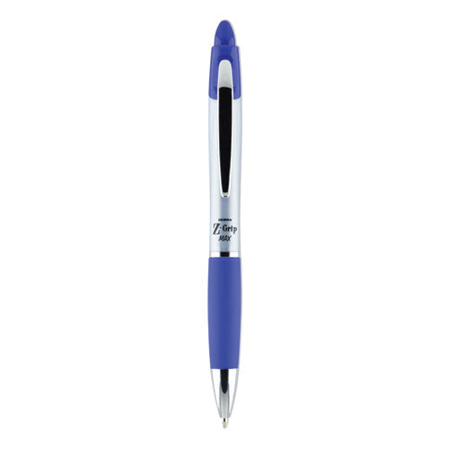 Image of Zebra® Z-Grip MAX Ballpoint Pen, Retractable, Medium 1 mm, Blue Ink, Silver/Blue Barrel, 12/Pack