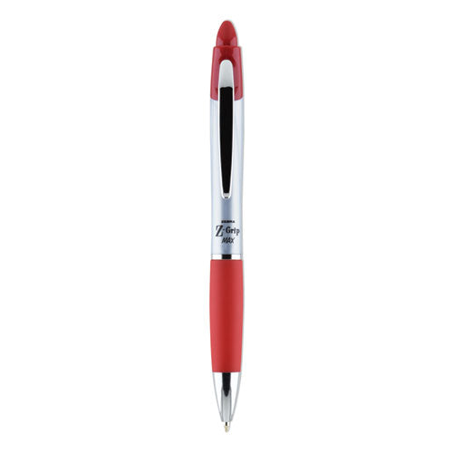 Image of Zebra® Z-Grip MAX Ballpoint Pen, Retractable, Medium 1 mm, Red Ink, Silver/Red Barrel, 12/Pack