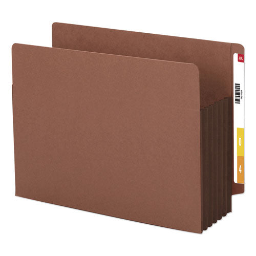 Image of Smead Redrope Drop-Front End Tab File Pockets, Fully Lined Colored Gussets, 5.25" Expansion, Letter Size, Redrope/Brown, 10/Box