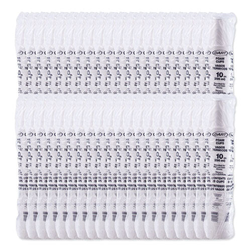 Image of Dart® Foam Drink Cups, 10 Oz, White, 25/bag, 40 Bags/carton