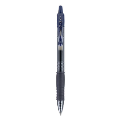 Image of Pilot® G2 Premium Gel Pen, Retractable, Fine 0.7 mm, Navy Blue Ink, Smoke/Blue Barrel, Dozen