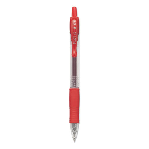 Image of Pilot® G2 Premium Gel Pen, Retractable, Extra-Fine 0.5 mm, Red Ink, Smoke/Red Barrel, Dozen
