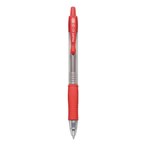 Image of Pilot® G2 Premium Gel Pen, Retractable, Extra-Fine 0.38 mm, Red Ink, Smoke/Red Barrel