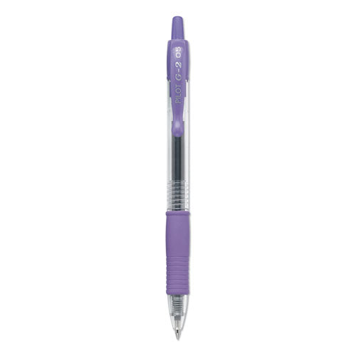 Image of Pilot® G2 Premium Gel Pen, Retractable, Extra-Fine 0.5 mm, Purple Ink, Smoke/Purple Barrel, Dozen