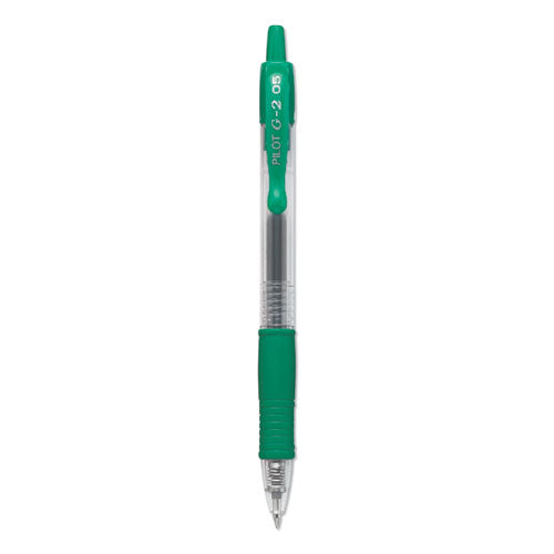 Image of Pilot® G2 Premium Gel Pen, Retractable, Extra-Fine 0.5 mm, Green Ink, Smoke/Green Barrel, Dozen