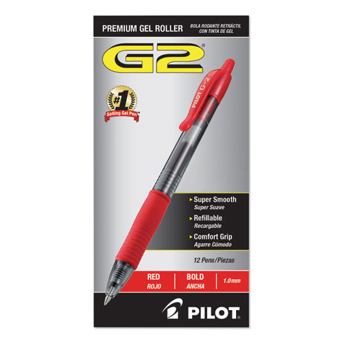 Image of Pilot® G2 Premium Gel Pen, Retractable, Bold 1 mm, Red Ink, Smoke/Red Barrel, Dozen