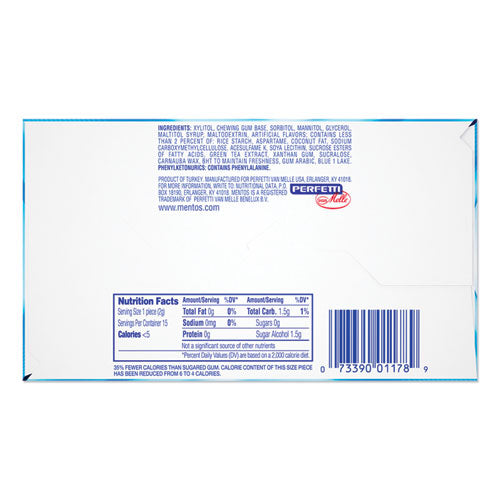 Image of Mentos® Pure Fresh Sugar-Free Gum, Mint, 15 Pieces/pack, 10 Packs/box
