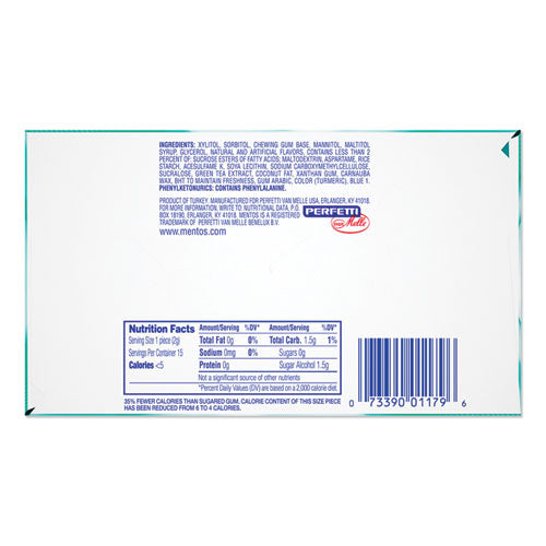 Image of Mentos® Pure Fresh Sugar-Free Gum, Wintergreen, 15 Pieces/pack, 10 Packs/box
