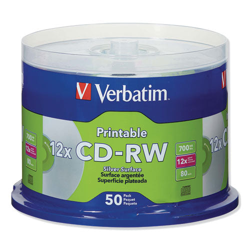 Image of Verbatim® Cd-Rw Datalifeplus Printable Rewritable Disc, 700 Mb/80 Min, 12x, Spindle, Silver, 50/pack