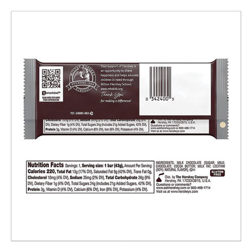 Image of Hershey®'s Chocolate Bars, Milk Chocolate, 55.8 Oz, 36/box