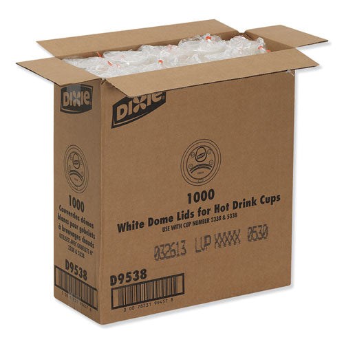 Image of Dixie® Dome Hot Drink Lids, Fits 8 oz Hot Cups, Plastic, White, 100/Sleeve, 10 Sleeves/Carton