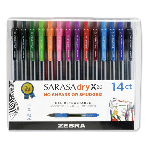 Image of Zebra® Sarasa Dry Gel X20 Gel Pen, Retractable, Medium 0.7 Mm, Assorted Ink And Barrel Colors, 14/pack