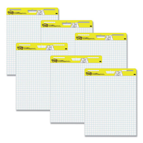Image of Post-it® Easel Pads Super Sticky Vertical-Orientation Self-Stick Easel Pads, Quadrille Rule (1 sq/in), 25 x 30, White, 30 Sheets, 6/Pack