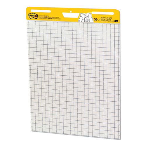 Image of Post-it® Easel Pads Super Sticky Vertical-Orientation Self-Stick Easel Pads, Quadrille Rule (1 sq/in), 25 x 30, White, 30 Sheets, 6/Pack