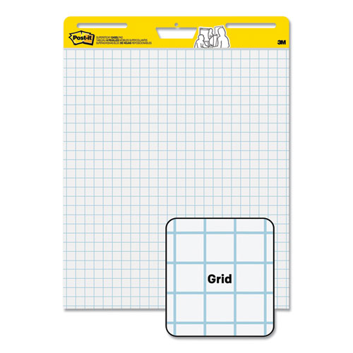 Image of Post-it® Easel Pads Super Sticky Vertical-Orientation Self-Stick Easel Pads, Quadrille Rule (1 sq/in), 25 x 30, White, 30 Sheets, 6/Pack
