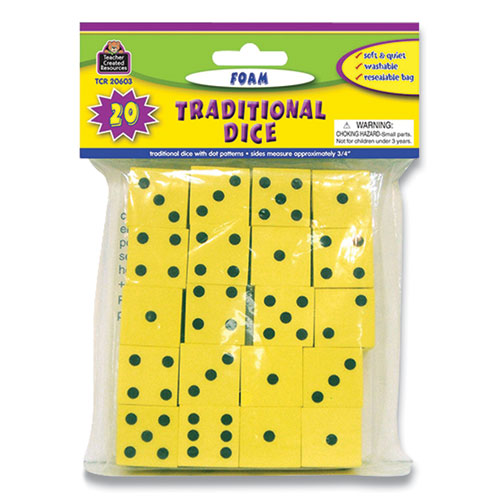Image of Teacher Created Resources Traditional Foam Dice, Grades K-4, 20/pack