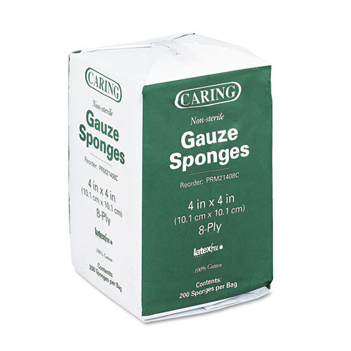 Image of Medline Caring Woven Gauze Sponges, Non-Sterile, 8-Ply, 4 X 4, 200/pack