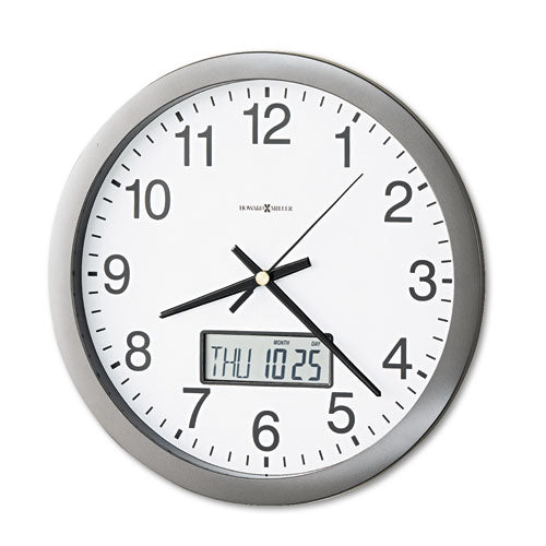 Image of Howard Miller® Chronicle Wall Clock with LCD Inset, 14" Overall Diameter, Gray Case, 2 AA (sold separately)