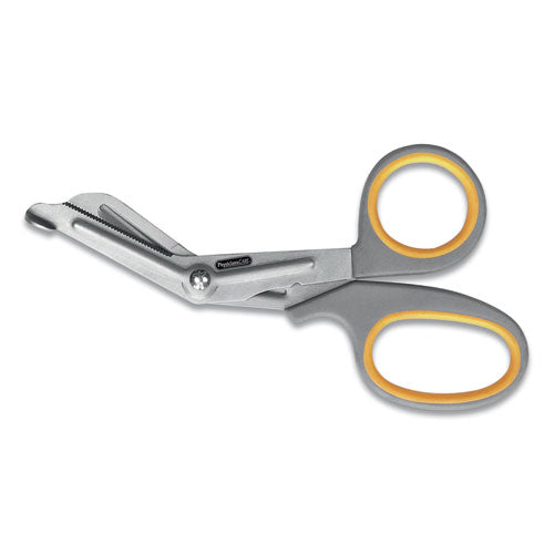 Image of First Aid Only Titanium-Bonded Angled Medical Shears, 7" Long, 3" Cut Length, Crane-Style Gray/Yellow Handle