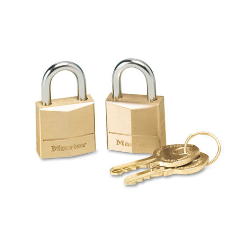 Image of Master Lock® Three-Pin Brass Tumbler Locks, 0.75" Wide, 2 Locks and 2 Keys, 2/Pack